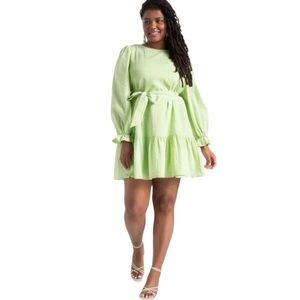Eloquii Dress Textured Cotton Easy Day Dress Lime Green with liner